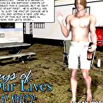 Pic of Gays of our lives 3D gay comic: male hentai anime fantasy cartoons about hairy huge cock of young hunk man dude jerking off in a trailer, sucking 10 inch cock and big balls of his boyfriend and having massive cumshot in this nifty gay story