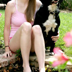 Pic of Amateur teenie Lara Brookes posing on the backyard