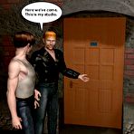 Pic of Rock'n'roll 3D gay comics: gay hunks threesome orgy in a musical studio: hot male anime story