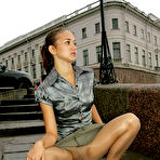 Pic of Pantyhosed chick teasing hot guy while caressing her pussy in front of him