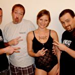 Pic of Pass Around Slut Celeste Getting Tag Teamed by Three Cocks