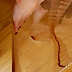 Pic of Cock-stiffening teasing scenes with lustful brunette in barely visible hose