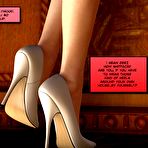 Pic of Movie star temptation 3D erotic comics and anime hentai fetish cartoons about young redhead babe with long legs in nylon pantyhose, panty lingerie and on high heels caught home alone by crazy lesbian brunette fan with dildo