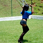 Pic of Brunette shemale in black stockings