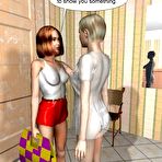 Pic of Crazy orgasm of lesbian couple 3D hentai comics anime about young nude redhead & small tits teen blonde babe model with long legs doing strapon dildo hardcore masturbation with latex penis cartoon manga fetish