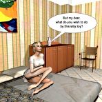 Pic of Surprising toy of lesbian couple 3D hentai comics anime about young nude redhead & small tits teen blonde babe model with long legs doing strapon dildo hardcore masturbation with latex penis cartoon manga fetish