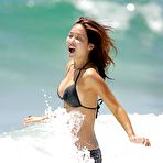 Pic of Myleene Klass cleavage in black bikini on the beach