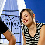 Pic of Cute virgin teeny with puffy nipples losing her virginity to a well hung pornstar on camera