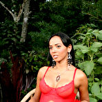 Pic of Heavy hanging shemale oils up her big titties