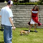 Pic of Smokie Flame - Smokie Flame takes her slutty cheeleader outfit outdoors and gets rammed hard.