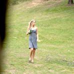Pic of Yummy blonde teen with shaved pussy pees outdoors