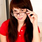 Pic of Sex Previews - Porsha amateur brunette with glasses strips her shaved pussy and toys ass