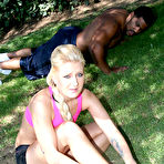 Pic of Nikki Blake works on black cock with her feet