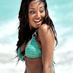 Pic of Anastagia Pierre cleavage in green bikini on the beach in Miami