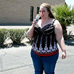 Pic of Chubby enormous blonde bbw Jessie James gets licked on sofa 