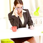 Pic of Natasha Nice as a nuaghty secretary in high heels and sheer pantyhose | Only Tease Fan