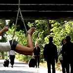 Pic of Public Disgrace - Thick big cock chokes slut in public deep her throat before ramming her pussy in rough sex in ropes
