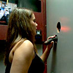 Pic of Public Disgrace - Pair of busty ladies give free blowjobs in club through gloryhole and get fucked in dirty group sex