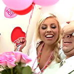 Pic of Jurassic Cock: Blonde teen babe hold her leg high for a huge dick drilling