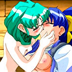 Pic of Sweet tight hentai ladies threesome wild orgy on bed