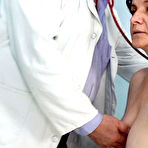 Pic of Old lady visit a gyno doctor gets a metal gyno tool up her hairy pussy