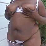 Pic of Shes Huge! Ebony fatty in stockings sucks hard cock outdoor