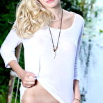 Pic of Alluring blonde hottie poses in a sexy bloude outdoors and flaunts her delicious shaved cunt. - TheMetArt.com