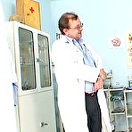 Pic of Angela  afraid of gyno vagina spreader checking on gynochair at clinic