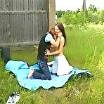 Pic of Very petite teen girl sucks her boyfriends cock outside