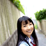 Pic of Kotone Moriyama Asian in uniform bends and shows ass on street