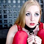 Pic of SexPreviews - Delirious Hunter in red pantyhose is bound her ass spanked red