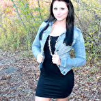 Pic of Freckles 18 showing some ass in the woods.