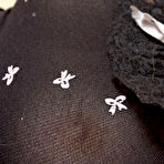 Pic of Playful chippy Beata Undine is looking into cam and giving the view on great shaved beaver