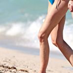 Pic of Keri Russell wearing blue bikini at a beach
