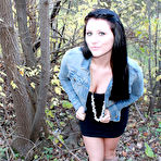 Pic of Naughty raven babe Freckles exposes her sexy ass as well as her boobs in woods