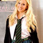 Pic of Hollie poses as a cute schoolgirl in white stockings | Only Tease Fan