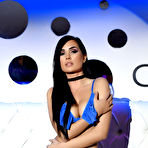 Pic of Ann Denise teasing on the high back sofa in her see through blue lingerie | Web Starlets