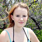 Pic of Angelic teen girl Katey Grind with tiny tits gives head and gets facialized on the beach