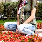 Pic of Sultry brunette with naked boobs Leila A is giving hot view on her tiny trim