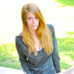 Pic of Redhead bimbo Bethanie Skye strips and stretches to fuck the pussy with sex toy outdoor