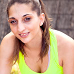 Pic of Tan amateur cutie Alba teasing with exercise band at PinkWorld Blog