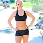 Pic of Shaved pussy of blonde Melissa Matters is slowly downing on the baseball beat