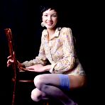 Pic of Loreen A strikes sexy poses in her stockings while her pretty trimmed pussy is exposed.