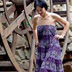 Pic of Petite brunette babe Loreen A flashes her skirt and shows off her magnificent vagina.