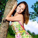 Pic of Petite Brunette Emmy Strips and Spreads Outdoors