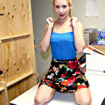 Pic of Sassy goldilocks Odette Delacroix unzips hard pecker and touches cock with the tongue