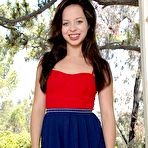 Pic of Brunette teen Aurora Monroe is lifting her skirt up, taking panty off and showing well shaved cunt