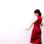 Pic of Juliette Binoche in red dress photoshoot