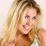 Pic of Blonde hottie Aubrey Adams strips off her sexy blue panties and takes yellow dildo