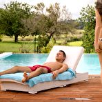 Pic of Sexy brunette Carolina riding dick outdoors poolside at PinkWorld Blog